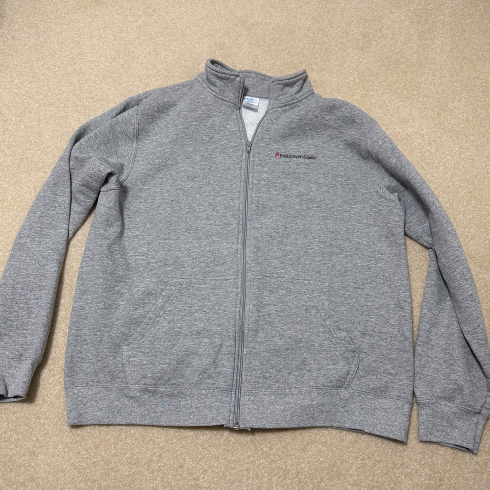 Gray Zippered Sweatshirt Logo- Bristol Myers Large